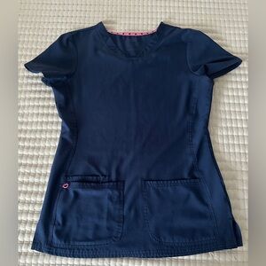 Navy Blue Scrub Top with Pink Accents